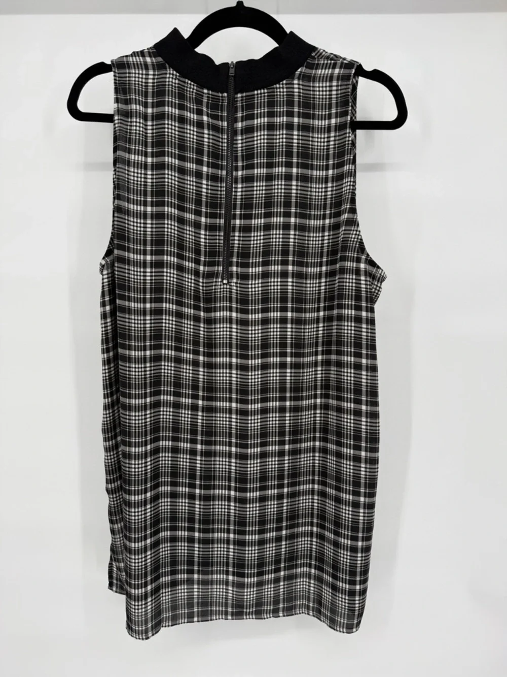 LOFT Plaid Sleeveless Blouse Mock Neck Zip Back Career Chic Preppy Chiffon Large - Picture 6 of 12